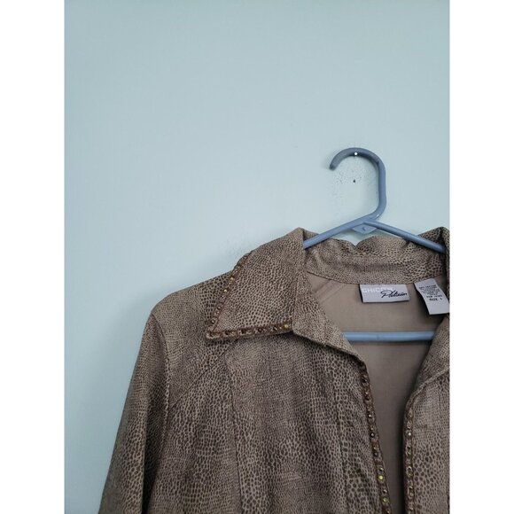 Chicos Platinum Sz 1 Women 8 Blazer Jacket Long Sleeve Hook Eye Front Brown - Picture 4 of 7